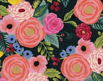 CANVAS English Garden Navy Juliet Rose by Rifle Paper Co for Cotton and Steel - Fabric Sold by Half Yard Increments, Cut Continuously