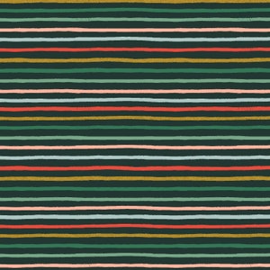 Holiday Classics 2 Festive Stripe in Evergreen Metallic by Rifle Paper - Fabric Sold by Half Yard Increments