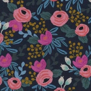 CANVAS Menagerie by Rifle Paper Co for Cotton and Steel Navy Rosa Floral Fabric - Fabric Sold by Half Yard Increments, Cut Continuously