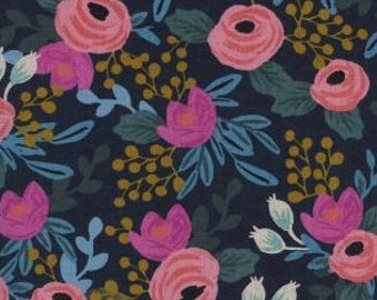 CANVAS Menagerie by Rifle Paper Co for Cotton and Steel Navy Rosa Floral Fabric - Fabric Sold by Half Yard Increments, Cut Continuously