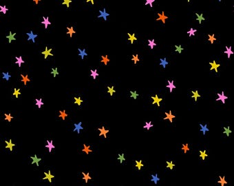 In Stock! Ruby Star Starry 2025 in Vivid Rainbow on Black RS4109 63 - Fabric Sold by Half Yard Increments, Cut in One Continuous Piece