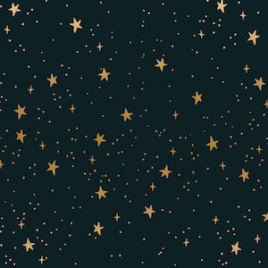 Primavera by Rifle Paper Co for Cotton and Steel Black Metallic Stars - Fabric Sold by Half Yard Increments, Cut Continuously