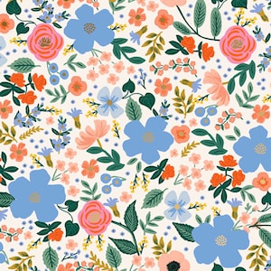 Primavera by Rifle Paper Co for Cotton and Steel Wild Rose Metallic in Cream - Fabric by the Half Yard