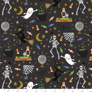 In Stock - Rifle Paper Co Halloween III 3 Black Metallic Halloween Party RP1311 BK1M - Sold by Half Yard Increments, Cut Continuously