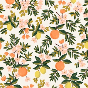 Primavera by Rifle Paper Co for Cotton and Steel in Cream Citrus Floral - Fabric Sold by Half Yard Increments and Cut Continuously