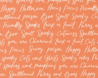 In Stock! Moda Purrs & Boos Happy Halloween Text in Pumpkin Orange 39062 14 - Fabric Sold by Half Yard Increments, Cut Continuously