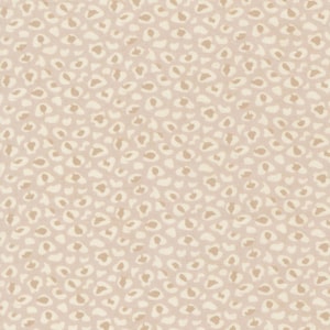 May include: A fabric with a repeating pattern of beige and off-white spots, resembling a leopard print. The spots are irregularly shaped and scattered across a light beige background. The fabric has a soft, textured appearance.