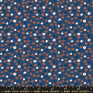 In Stock!  Lil Catalog Calico in Bluebell by Kimberly Kight for Ruby Star RS3057 15 - Sold by Half Yard Increments, Cut Continuously