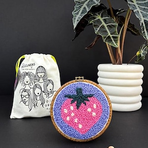 Ruby Star Society Punch Needle Kit Strawberry by Kimberly Kight - Includes Hoop, Punch Needle Tool, Yarn, Cloth, Snippers, & Pattern