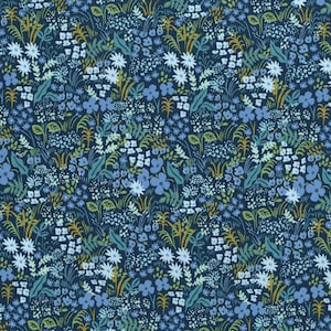 English Garden by Rifle Paper Co for Cotton and Steel Meadow Print in Blue - Fabric by the Half Yard