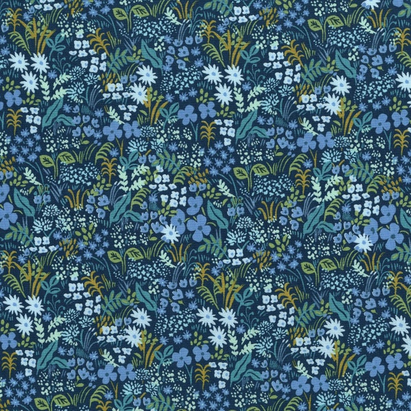 English Garden by Rifle Paper Co for Cotton and Steel Meadow Print in Blue - Fabric by the Half Yard