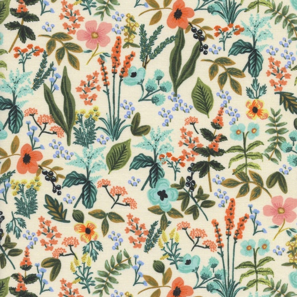 Amalfi by Rifle Paper Co for Cotton and Steel Unbleached Herb Garden - Fabric Sold by Half Yard Increments, Cut Continuously