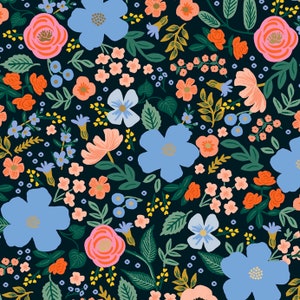 Primavera by Rifle Paper Co for Cotton and Steel Wild Rose Floral Metallic in Black - Fabric by the Half Yard