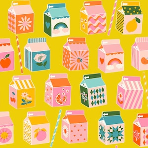 In Stock! Ruby Star Society Juicy Juice Cartons in Golden Hour by Melody Miller RS0086 14 - Sold by Half Yard Increments, Cut Continuously