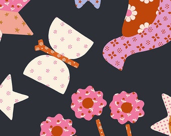 Meadow Star Menagerie en negro suave de Alexia Marcelle Abegg para Ruby Star RS4097 15 - Tela vendida por medio metro, cortada de forma continua.