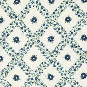 Rosemary Cottage Trellis Floral in Cream Navy by Camille Roskelley for Moda 55311 24 - Fabric Sold by the Half Yard, Cut Continuously