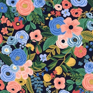 Rifle Paper Wildwood Navy Blue Garden Party (Regular NOT Petite) - Fabric Sold by Half Yard Increments, Cut Continuously