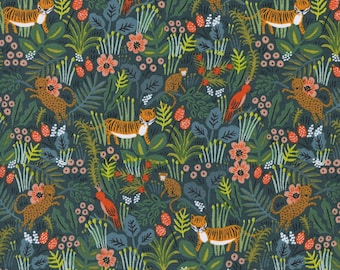 Menagerie by Rifle Paper Co for Cotton and Steel Jungle Print in Hunter Green - Fabric Sold by Half Yard Increments, Cut Continuously