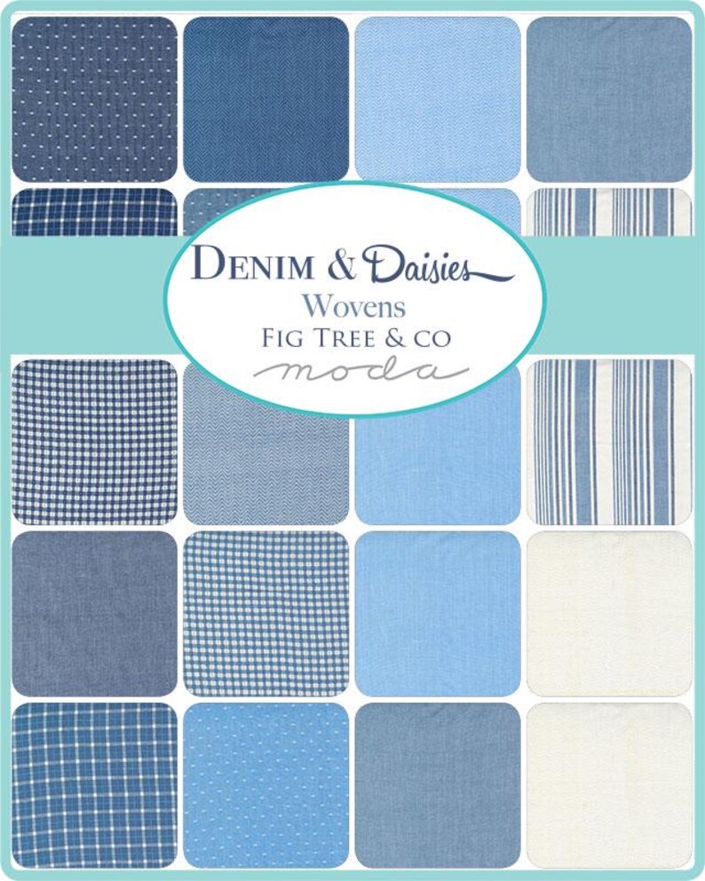 Denim & Daisies Wovens Blue Jeans Gingham by Fig Tree for Moda 12222 18 ...