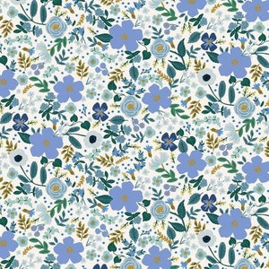 Garden Party Wild Rose in Blue Metallic by Rifle Paper Co - Fabric Sold by Half Yard Increments, Cut Continuously