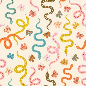 Ruby Star Ooh Lucky Lucky Garden Snake in Natural by Alexia Marcelle Abegg RS4114 11 - Fabric Priced by the Half Yard, Cut Continuously