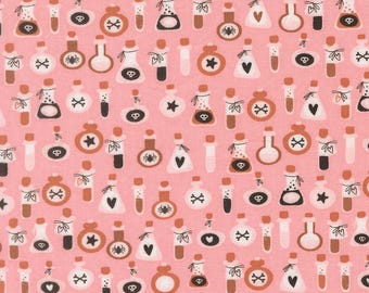 In Stock! Moda Purrs & Boos Poisons and Potions in Candy Pink 39065 13 - Fabric Sold by Half Yard Increments, Cut Continuously