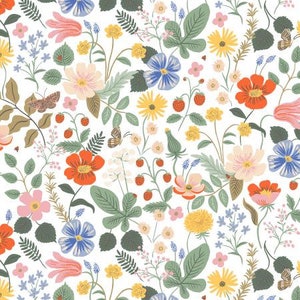 Rifle Paper Co for Cotton and Steel Strawberry Fields in Ivory - Fabric Sold by Half Yard Increments and Cut Continuously