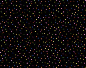 In Stock! Ruby Star Mini Starry 2025 in Vivid Rainbow on Black RS4110 63 - Fabric Sold by Half Yard Increments, Cut in One Continuous Piece