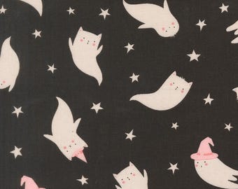 In Stock! Moda Purrs & Boos Ghost in Black Cat 39061 16 - Fabric Sold by Half Yard Increments, Cut Continuously