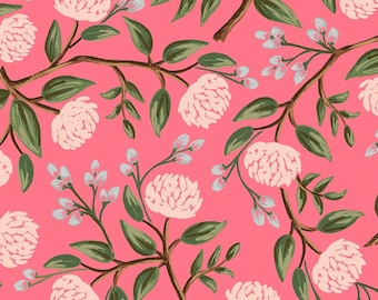 Wildwood by Rifle Paper Co for Cotton and Steel Pink Peonies - Fabric Sold by Half Yard Increments, Cut Continuously