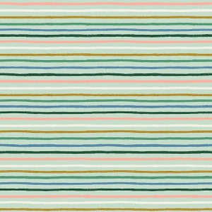 Rifle Paper Orchard Happy Festive Stripe in Mint Multi Metallic RP609 MM7M - Fabric Sold by Half Yard Increments, Cut Continuously