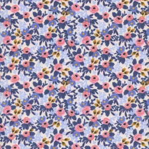Les Fleurs by Rifle Paper Co for Cotton and Steel Rosa Print in Periwinkle - Fabric Sold by Half Yard Increments and Cut Continuously