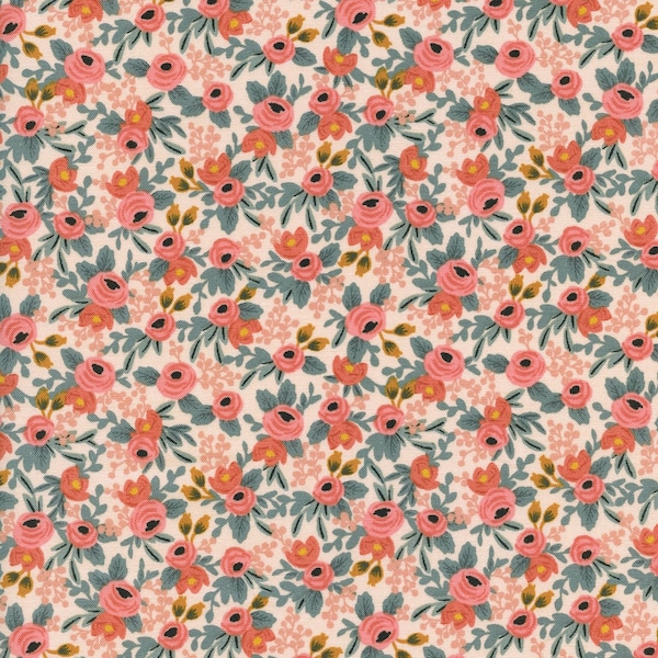 Les Fleurs by Rifle Paper Co for Cotton and Steel Rosa Print in Peach - Fabric Sold by Half Yard Increments and Cut Continuously