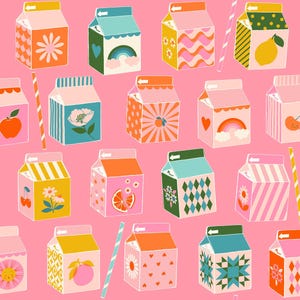 In Stock! Ruby Star Society Juicy Juice Cartons in Sorbet by Melody Miller RS0086 13 - Sold by Half Yard Increments, Cut Continuously