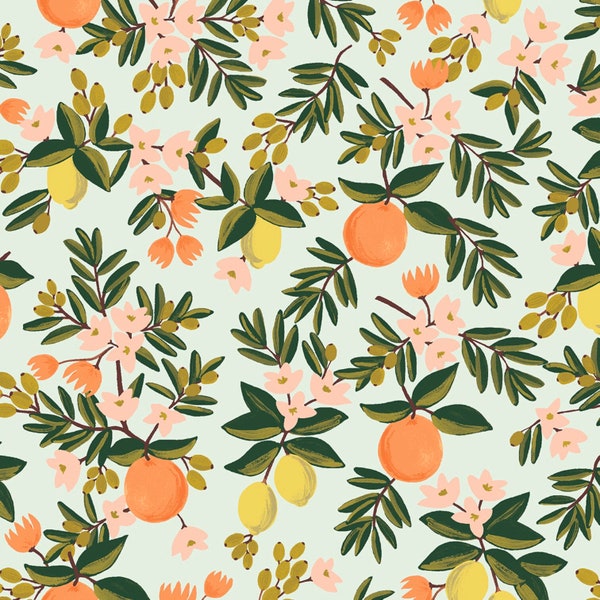 Primavera by Rifle Paper Co for Cotton and Steel in Mint Citrus Floral - Fabric Sold by Half Yard Increments and Cut Continuously