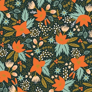 Holiday Classics Poinsettia in Evergreen Metallic by Rifle Paper Co - Cotton Christmas Fabric Sold by Half Yard Increments, Cut Continuously