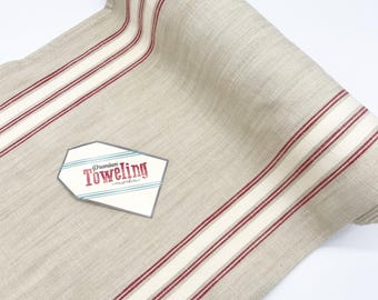16” Wide Moda Textured Panier De Fleur TOWELING in Flax Scarlet 920 151 - Hemmed Edges & Sold by the Half Yard, Please Read Description