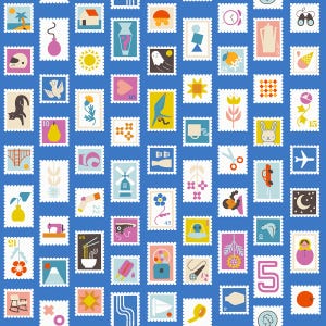 In Stock!  Ruby Star Society Salutations Stampy Stamps in Lapis RS1089 14 - Fabric Sold by Half Yard Increments, Cut Continuously