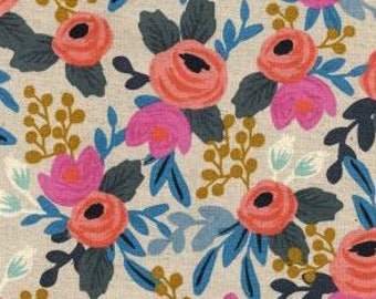 CANVAS Les Fleurs by Rifle Paper Co for Cotton and Steel Natural Rosa Floral Fabric - Fabric Sold by Half Yard Increments, Cut Continuously