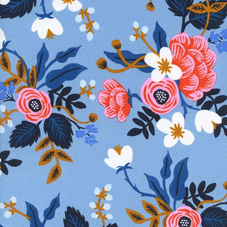 Les Fleurs by Rifle Paper Co for Cotton and Steel Birch Print in Periwinkle Fabric Sold by Half Yard Increments, Cut Continuously image 1