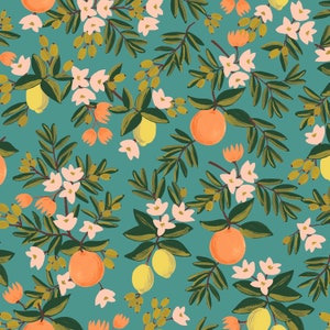 Primavera by Rifle Paper Co for Cotton and Steel in Teal Citrus Floral - Fabric by the Half Yard