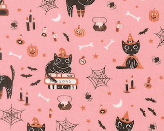 In Stock! Moda Purrs & Boos Moonbeam in Candy Pink 39060 13 - Fabric Sold by Half Yard Increments, Cut Continuously