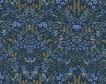 Menagerie by Rifle Paper Co for Cotton and Steel Tapestry Print in Navy - Fabric by the Half Yard