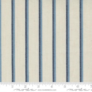 Moda Vista Wovens by Jenelle Kent in Ecru with Indigo and Blue Stripe 12217 32 - Fabric Sold By Half Yard Increments and Cut Continuously
