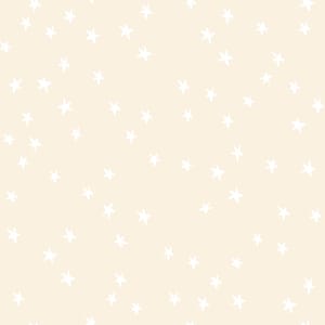 May include: A seamless pattern featuring white, hand-drawn stars scattered across a soft, light beige background. The stars vary slightly in size and shape, creating a whimsical, celestial design. Ideal for fabric or wallpaper.