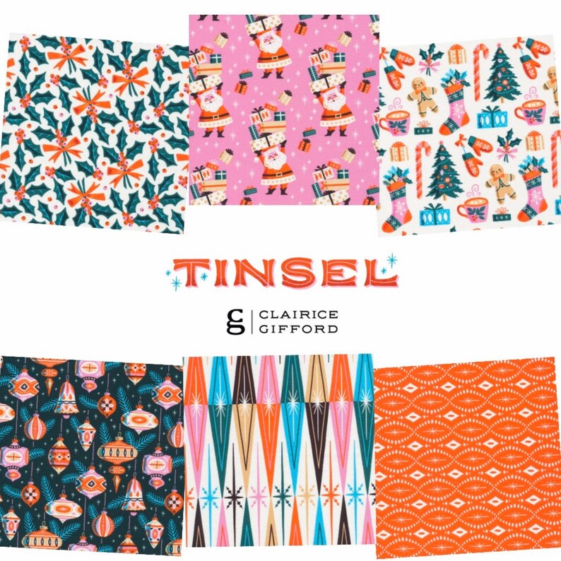 Tinsel Greetings Print 22301 by Clairice Gifford for Cloud 9 Etsy