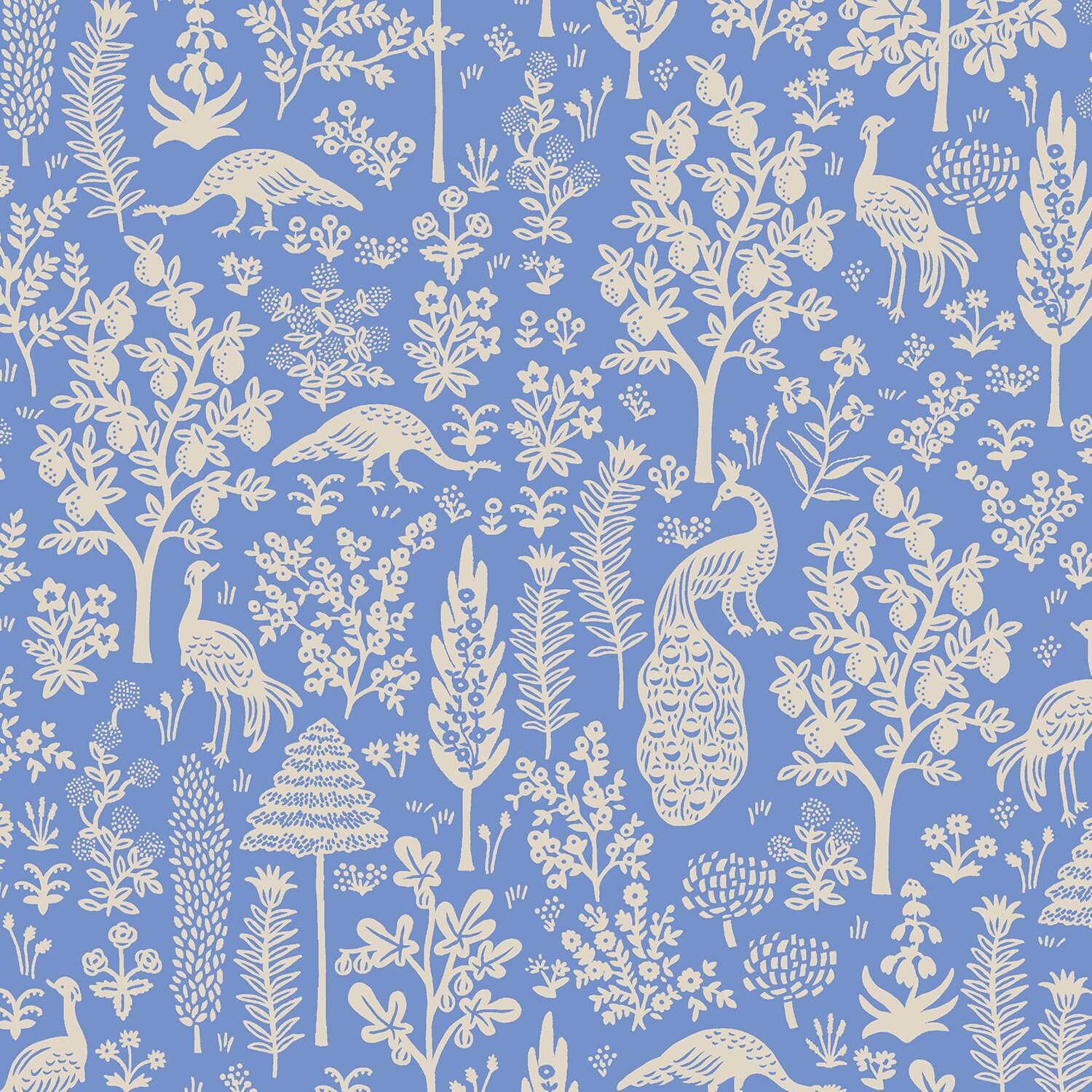Camont Menagerie Silhouette en azul de Rifle Paper Co - Tela de algodón vendida en incrementos de media yarda, cortada continuamente