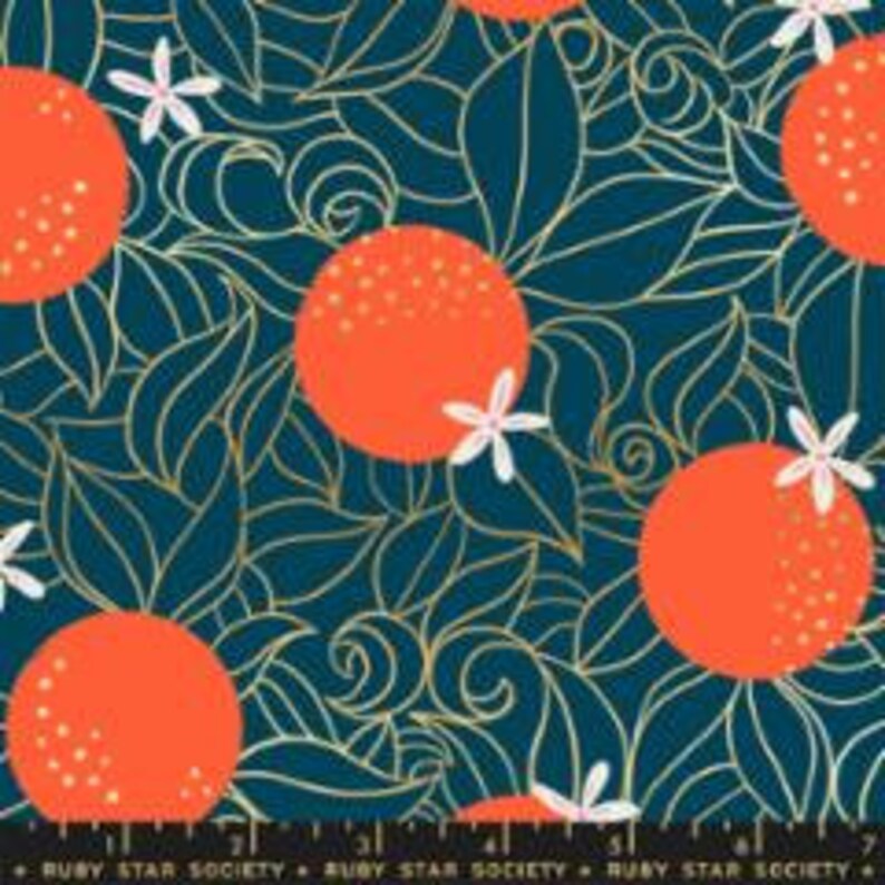 Fabric Sold by Half Yard Increments Ruby Star Society Florida Orange Blossoms in Peacock by Sarah Watts RS2025 14M Cut Continuously