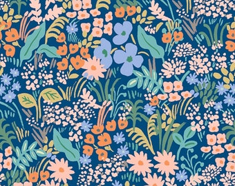 Meadow by Rifle Paper Co for Cotton and Steel in Blue - Fabric by the Half Yard