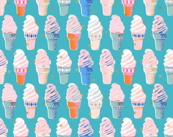 In Stock! Ruby Star Society Best Day Ever Ice Cream Cones in Turquoise Metallic RS0105 17M - Sold by Half Yard Increments, Cut Continuously